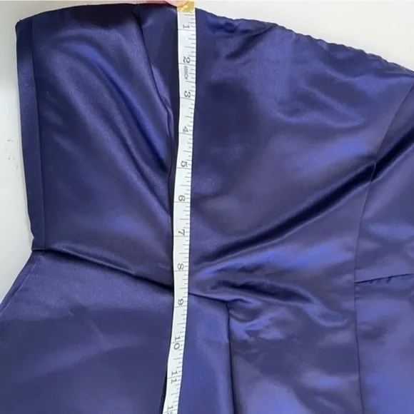 Zara Basic Strapless Navy Satin Peplum Cocktail Dress Size S - Image 9