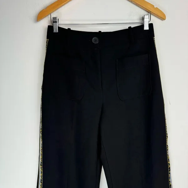 Zara Wide Leg Side Tape Stripe Pants Trouser Sz Medium Black - Image 5