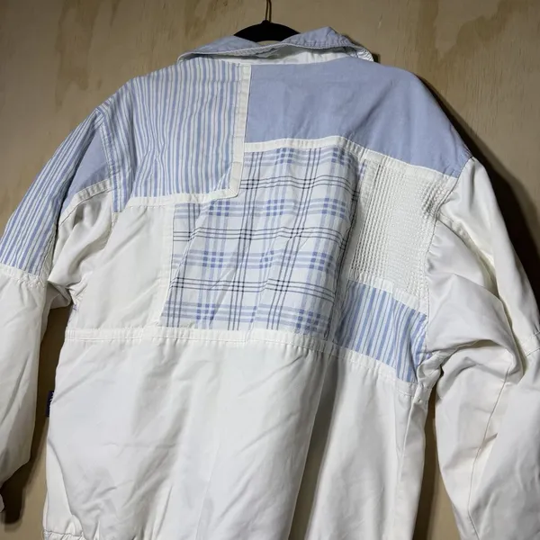 Vintage IZZI Patchwork Windbreaker‎ Jacket Women’s Small Blue White 90s - Image 11