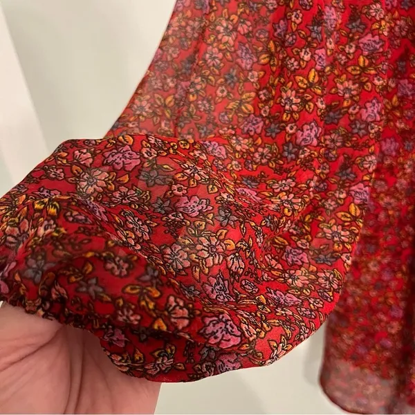 Free People Dress Pennie Babydoll Mini Red Floral Chiffon Boho Open Back… - Image 6