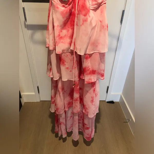 Luxxel Pink Tie Dye Tiered Halter Maxi Dress Size L - Image 5