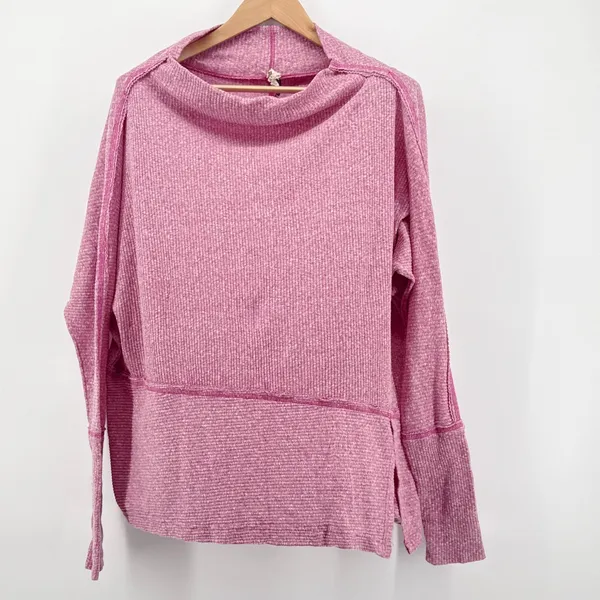 Free People‎ Londontown Thermal Top Raspberry Cowl Neck Long Sleeve Medium - Image 2