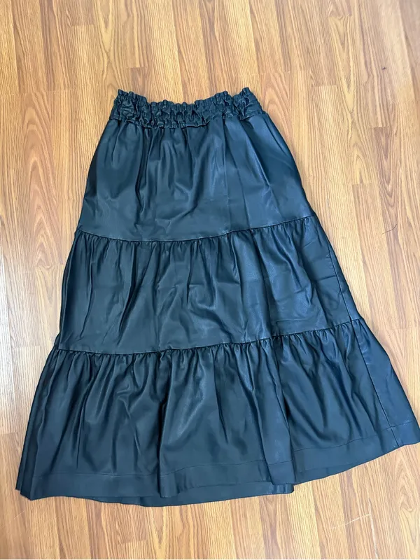 Anthropologie Somerset Vegan Faux Leather Tiered Maxi Skirt Large. - Image 2