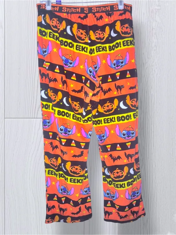 DISNEY STITCH Women’s Halloween Pajama Pants Orange Black Lounge Sleep - Image 4