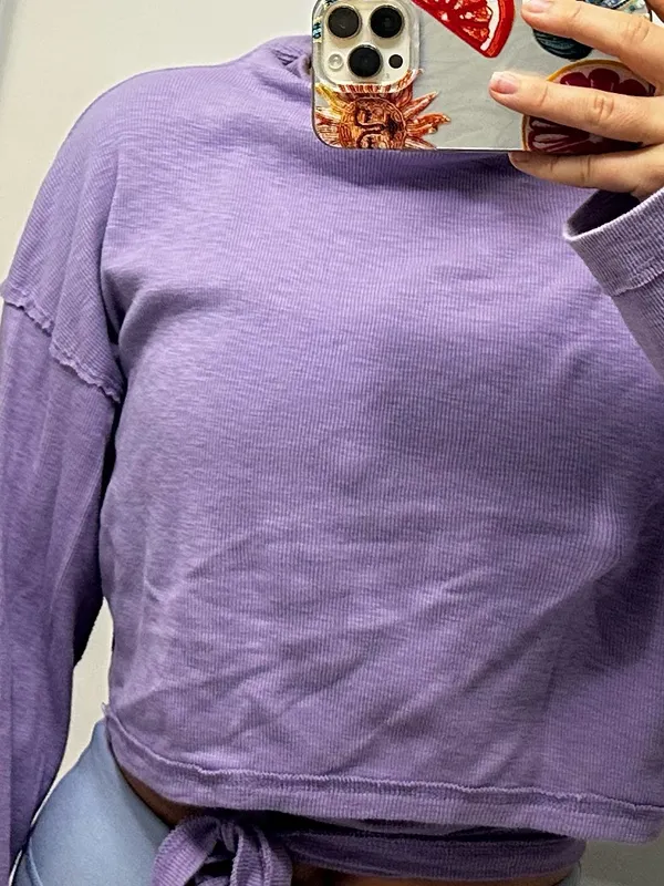 We The Free Lavender Ribbed Cropped Tie-Back Top - Image 4