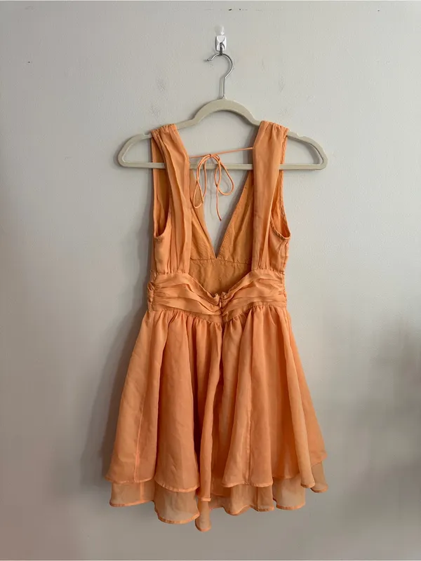 Abercrombie & Fitch Orange Sleeveless V-Neck Plunge Mini Dress SIZE S - Image 9