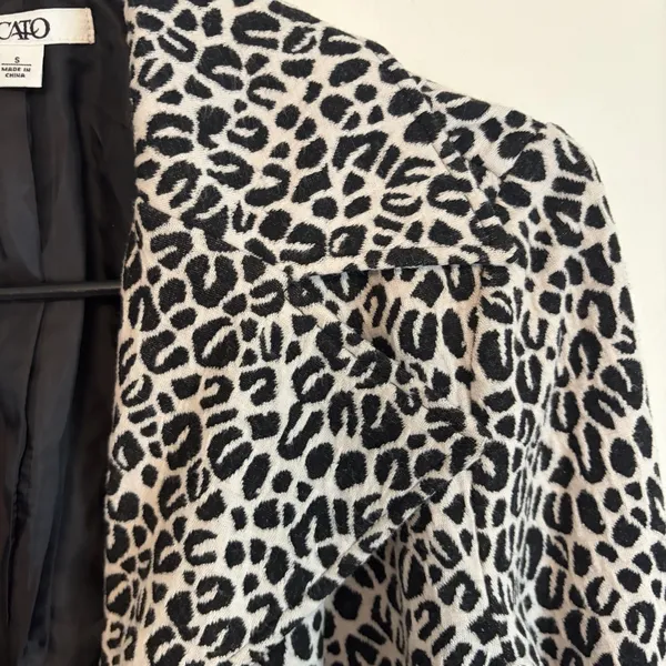 Cato Jacket Small Black White Leopard Print Button‎ Tie Waist Long Sleeve Knit - Image 5