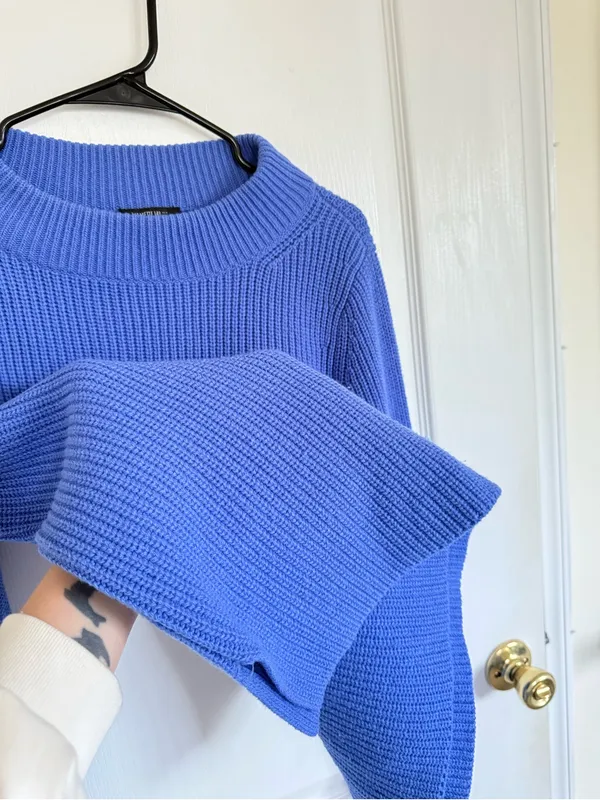 Lafayette 148 Wool & Cashmere Blue Knit Crewneck Sweater - Image 7