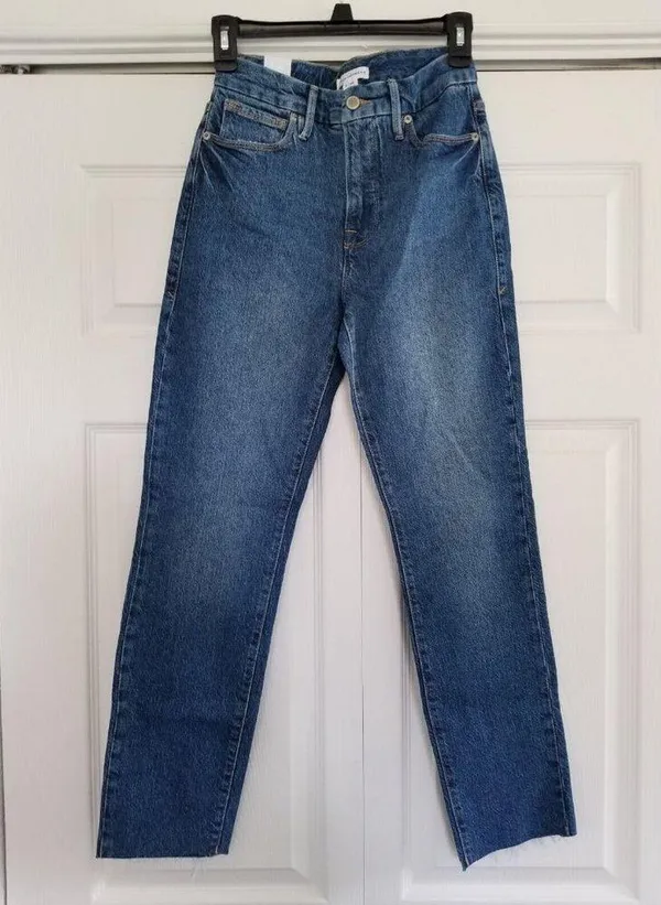 Good American Good Classic Skinnyish Fit Raw Hem Blue Hi-Rise Jeans Sz 6/28 - Image 2