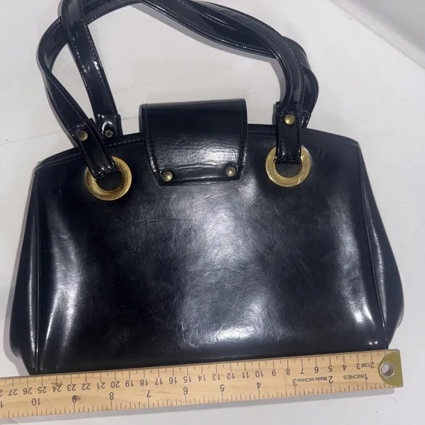 Vintage Black Patent Leather Old Money Minimalist Classic Top Handle‎ Bag Purse - Image 8