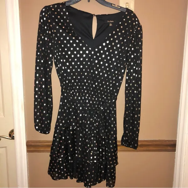 City Studio Polka Dot Foil Long sleeve Ruffle Dress Black‎ Gold XS - Image 2