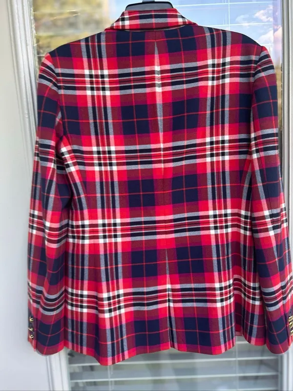 Trina Turk Plaid Blazer Red Muli Size 6 - Image 14