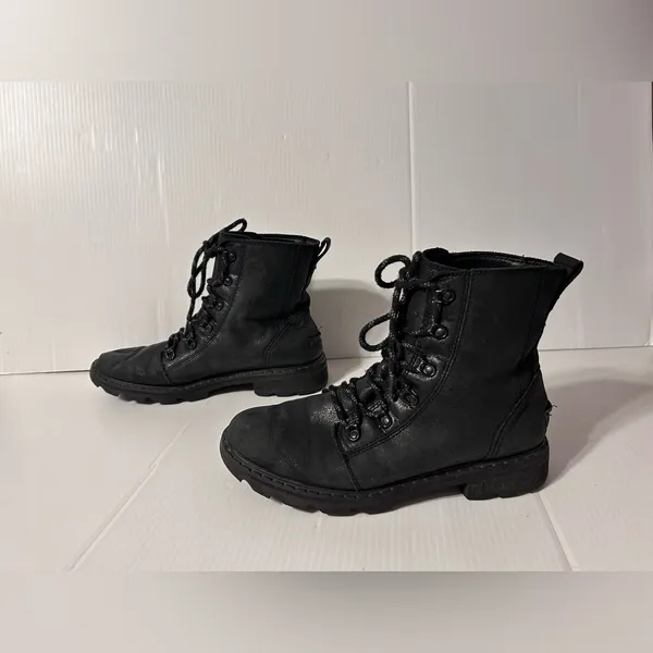 SOREL NL3700-010 black leather combat boot women size 10.5 - Image 2