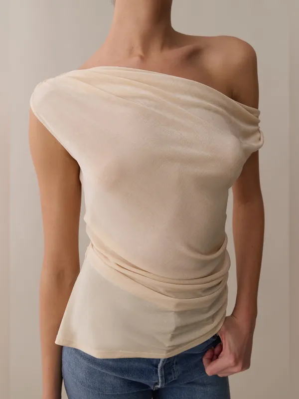 NWT Few Moda Myrine Top size 4 Champagne Cream Kourt off shoulder - Image 4