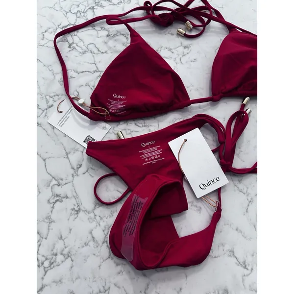 NWT Quince Cherry Red Italian Triangle Bikini Top & Adjustable Side Tie Bottom S - Image 3
