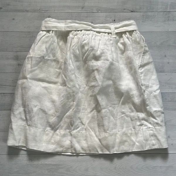 LOFT 100% Linen White High Waist Belted Skirt Size L - Image 5