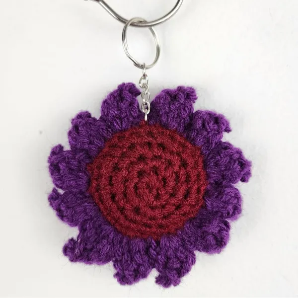 New Crochet Stuffed Flower Keychain Burgundy Purple Handmade Handcrafted - Image 6