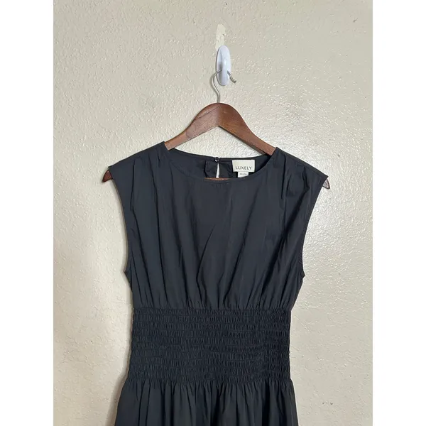 Luxely Willow Dress in Meteorite Black size S Midi Smocked Waist - Image 4