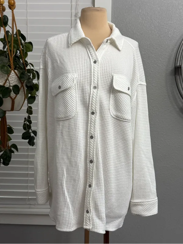 Aerie Lumber Jane Waffle Knit Long Sleeve Shirt Size Medium Oversized - Image 2