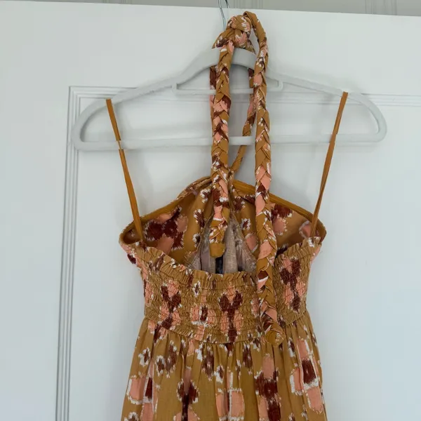 Aerie Orange Tribal Boho Braided Halter Neck Maxi Linen Blend Sun Dress NWOT - Image 7