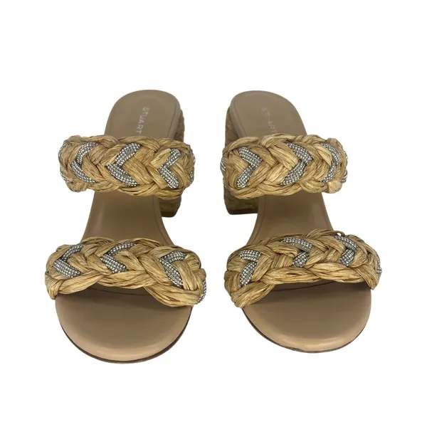 Stuart Weitzman Lana 85 Raffia Crystal Slide Sandals Estimated Size 9 - Image 7