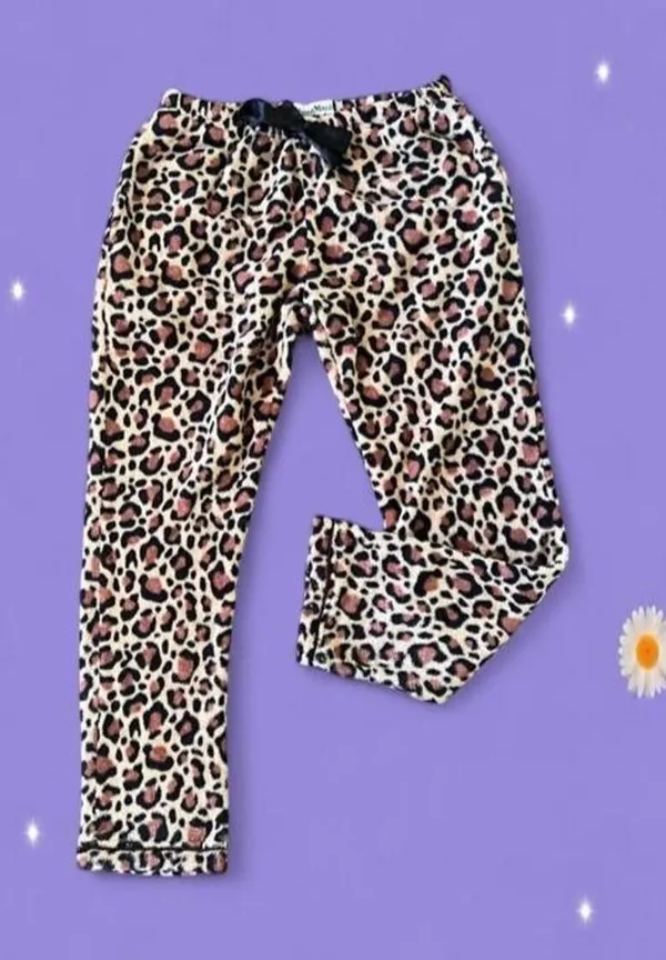 Vintage Y2K McBling Pajama Mania Leopard Fuzzy Pants size medium - Image 2
