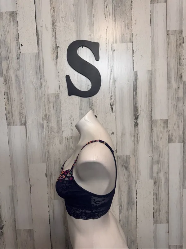 Victoria's Secret PINK Floral Lace Longline Bralette Womens S Navy Blue Multicol - Image 3