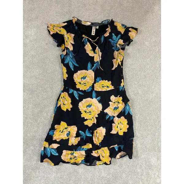 dolan silk dress medium floral knee length flutter sleeve‎ Lined Ruffle Detail - Image 2