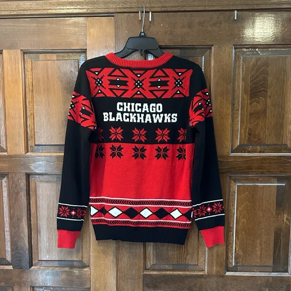 Chicago Blackhawks NHL Ugly Christmas Sweater Official‎ V Neck Women's Size M - Image 3