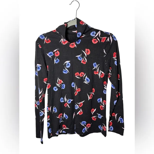 Ann Taylor‎ Women’s Floral Print Long Sleeve Top Black Red Blue Size M - Image 2