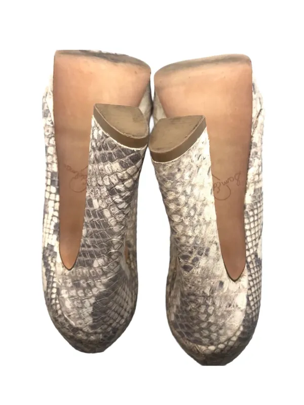 Sam Edelman "Tacoma" Taupe & Brown Leather Snakeskin Print Peep-Toe Heels - Image 7
