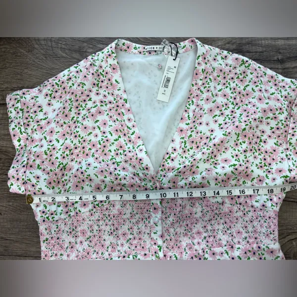 ALICE + OLIVIA Keela Smocked-Waist‎ Button-Front Dress size 10 - Image 8