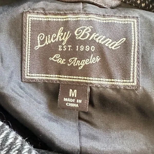 Lucky Brand Womens Coat Drape Front Wool Size Medium‎ Black Grey Jacket Button - Image 7