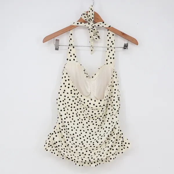 Eco Swim Tankini Top Women's 12 Cream Black Polka Dot Halter Good - Image 6