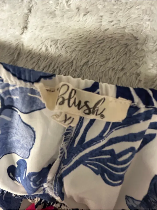 Blush Floral Tie-Front Midi Dress in Blue and White - Image 10