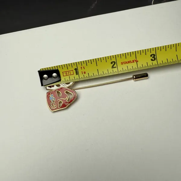 Comedy Tragedy Drama Mask Lapel Stick Pin Gold Tone Enamel White Red - Image 3