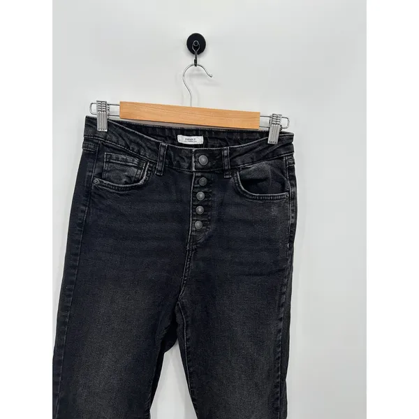Forever‎ 21 Womens Black Denim Flare Jeans Size 28 Button Fly Festival Fringe - Image 5