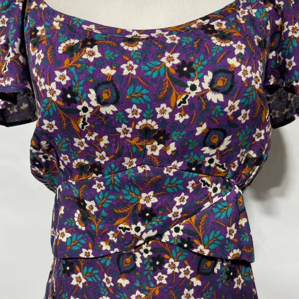 New Band Of The Free Floral Print Crossover Waist Mini Dress Purple Size Medium - Image 8