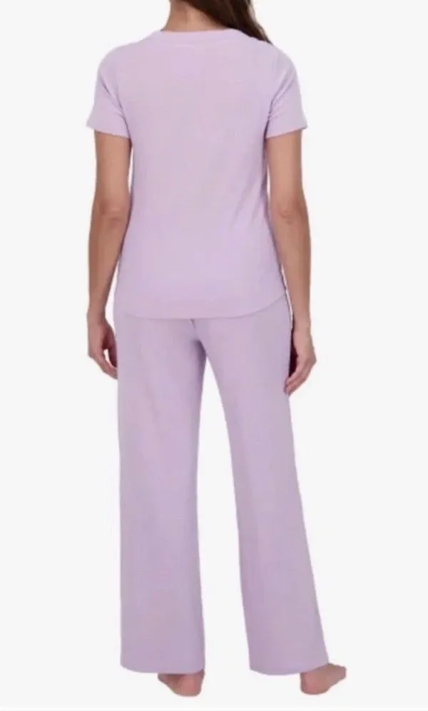 Live 2 Lounge 4-Piece Pointelle Knit Lounge Set V-Neck Button Pink Size XL - Image 4