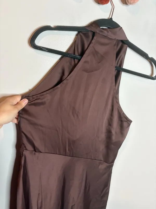 Rinascimento chocolate brown silky draped cowl neck cocktail dress - Image 6