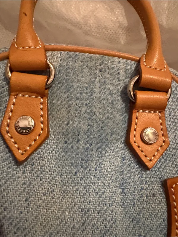 Denim & Tan Mini Satchel Handbag - Stylish Women's Purse Burberry - Image 5