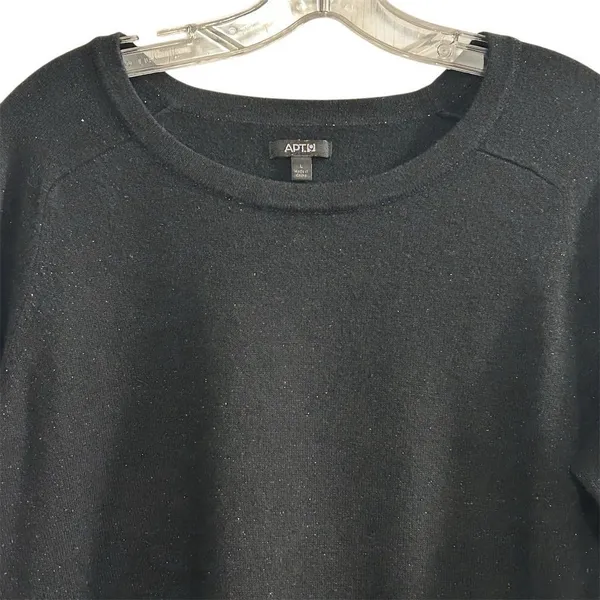 APT. 9 Women’s‎ metallic Shimmer Black Crew Neck Pullover Sweater Long Sleeve - Image 2