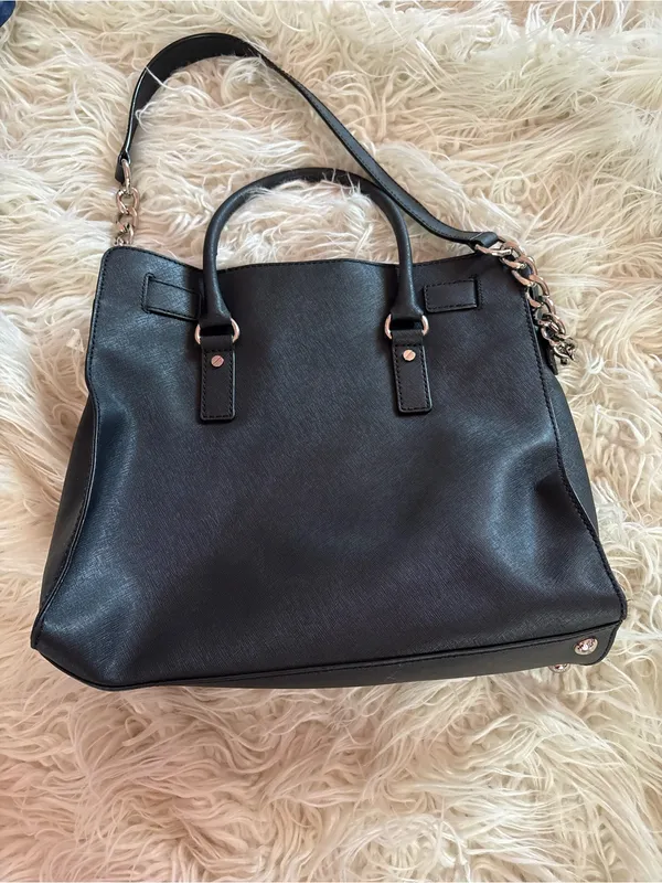 Michael Kors Hamilton Large Saffiano Leather Tote Bag Black Silver Hardware - Image 8