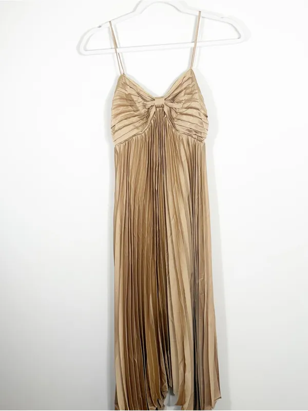 NWT Petal and Pup Vikki Dress Gold Pleated Satin Midi Formal Size 4 - Image 6