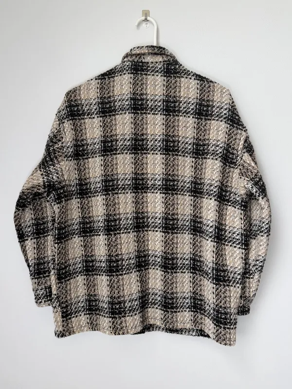 Zara Plaid Oversized Shirt Jacket Black Tan Shacket Tweed Oversized Size Medium - Image 5