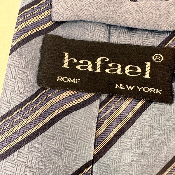 Vintage Rafael Men's Tie Blue Multicolor Stripes Silk Necktie Office Italy Class - Image 6