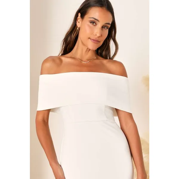 NWT Lulus Exceptional Romance White Off-the-Shoulder Mermaid Maxi Dress Bride L - Image 8