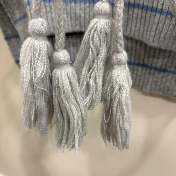 Free People‎ All Star Stripe Poncho Vest Gray Blue V-Neck Side Tie Tassels OS - Image 9