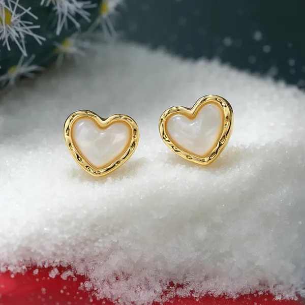 Gold Heart Pearl Earrings - Image 3