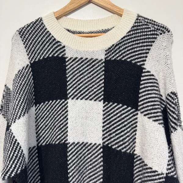 Abercrombie & Fitch Checkered Sweater Size Medium Black White Oversized - Image 4